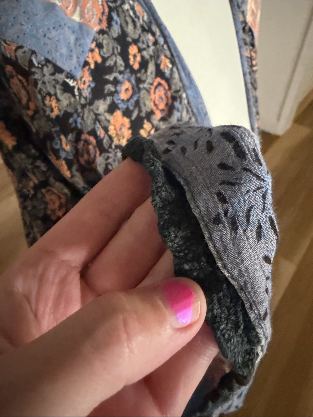 Angie Multicolor Paisley boho duster cardigan  with Navy and Orange Accents - Picture 3 of 5